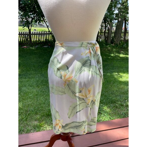 Tommy Bahama Womens Silk Floral Shirt Dress Suit S Wrap Around Skirt V-Neck - Picture 11 of 12